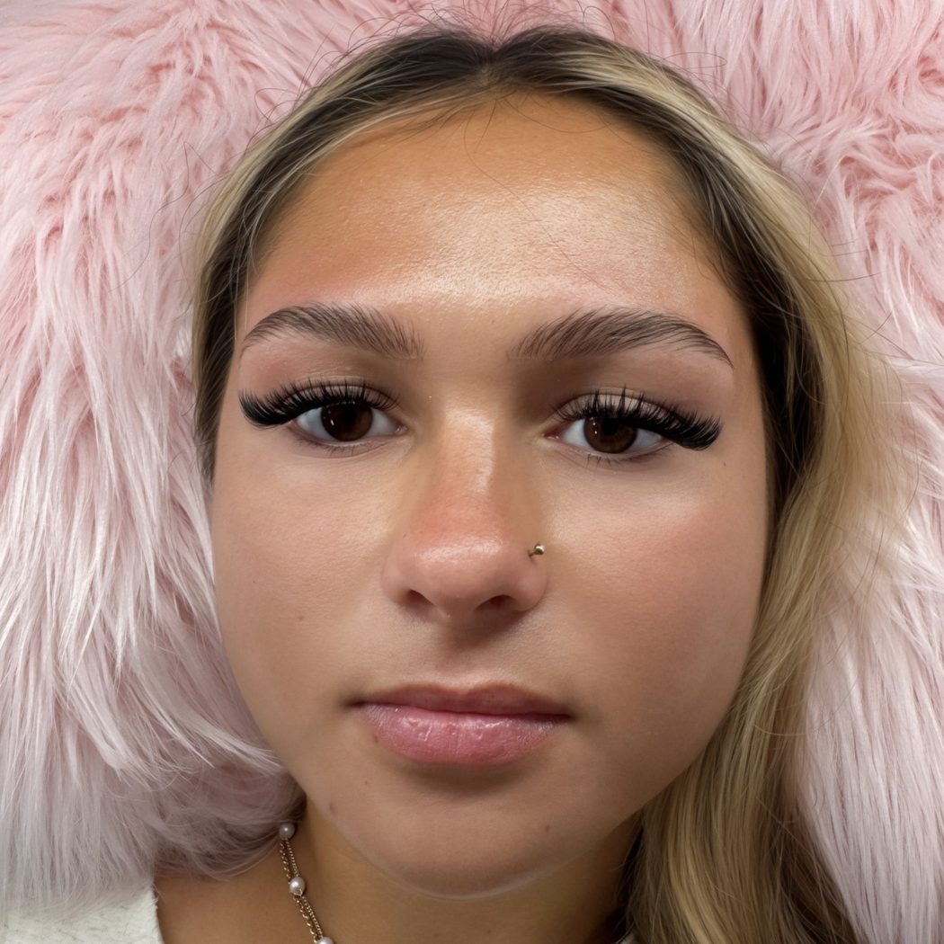 Brow lamination and wax result on blonde client at our St. Petersburg area studio