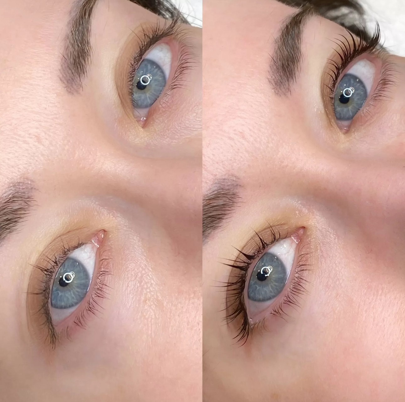 Lash Lift and Tint, four-quadrant before and after