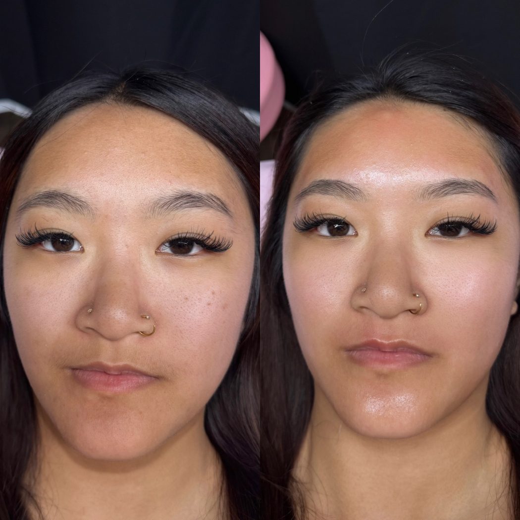 Full face wax, side-by-side before and after